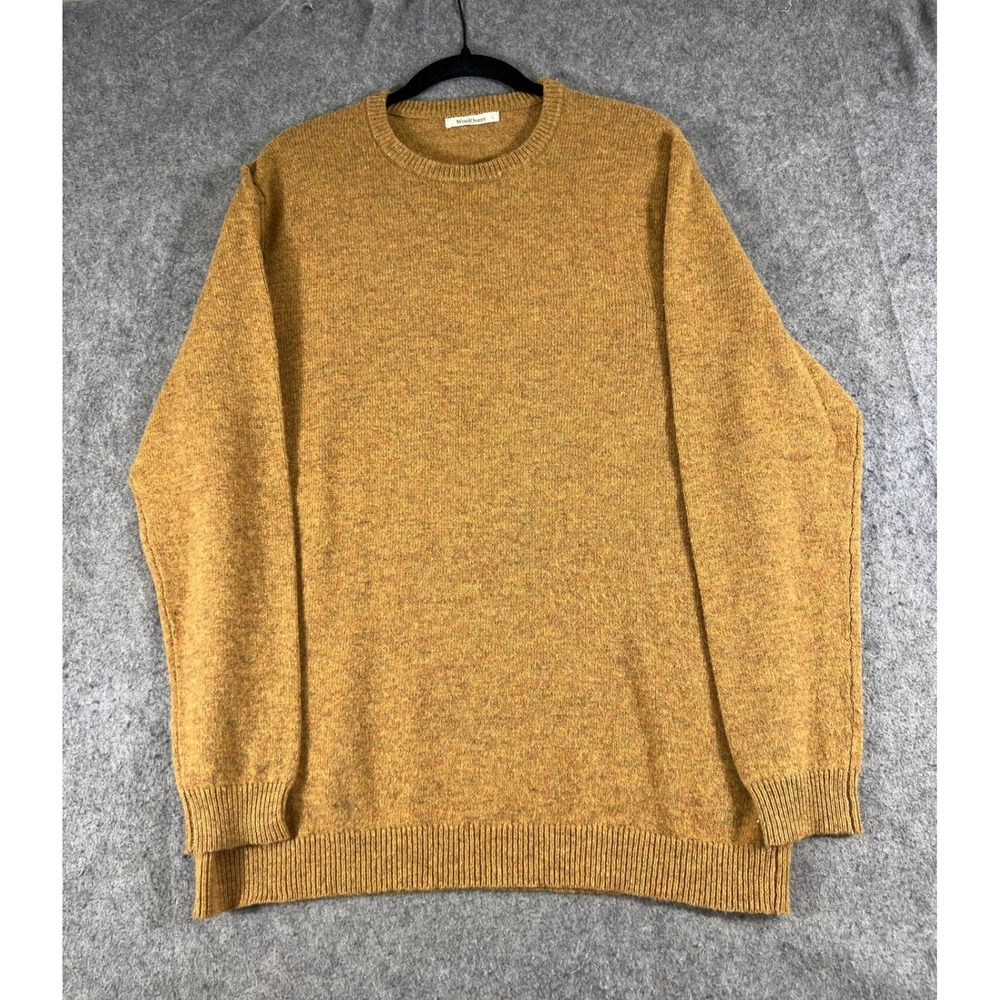 WoolOvers Sweater Mens Large Yellow Lambswool Knit Cozy Pullover Preppy Winter